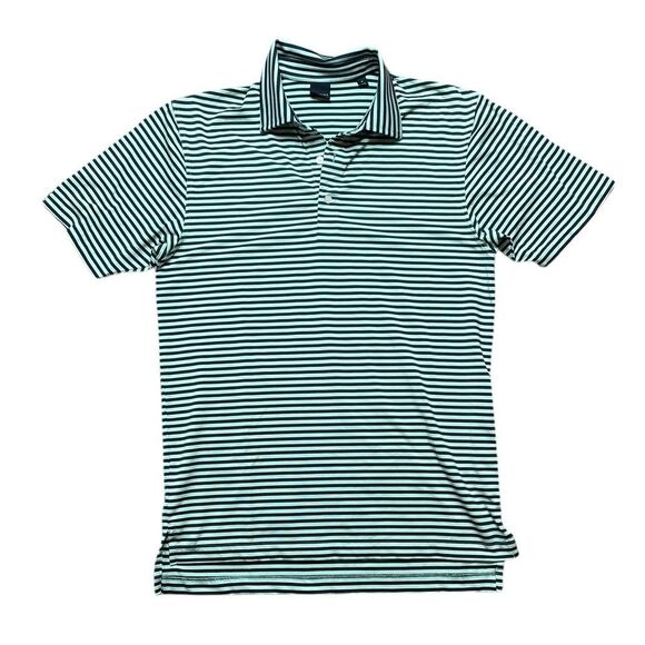 DUNNING GOLF Polo Shirt Navy and Teal Striped Size Medium - Picture 1 of 4